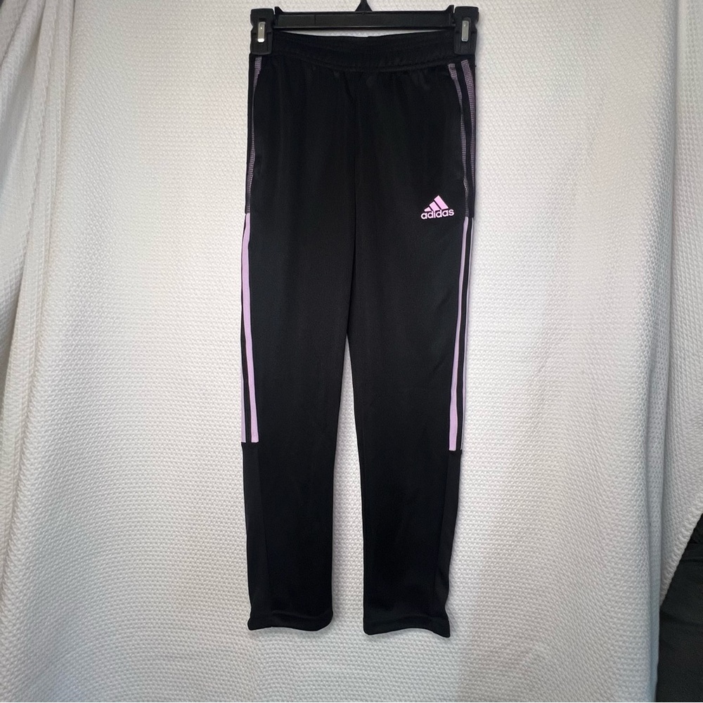 Adidas Primegreen Kids Size S (9/10Y) Black Joggers with Classic Pink Stripes‎